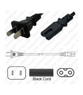 China GB 1002 Male to C7 Female 1.8 Meters 2.5 Amp 250 Volt H03VVH2-F 2x0.75 Black Power Cord