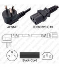 Denmark AFSNIT 107-2-D1 Up Male to C13 Female 1.8 Meters 10 Amp 250 Volt H05VV-F 3x0.75 Black Power Cord