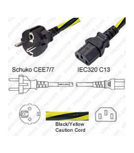 Caution Power Cord Schuko CEE 7/7 Male to C13 Female 2.0 Meters 10 Amp 250 Volt H05VV-F 3x1.0 -Caution Power Cord