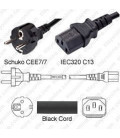 Schuko CEE 7/7 Male to C13 Female 2.5 Meters 10 Amp 250 Volt H05VV-F 3x1.0 Black Power Cord
