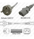 Gray Power Cord Schuko CEE 7/7 Male to C13 Female 2.5 Meters 10 Amp 250 Volt H05VV-F 3x1.0