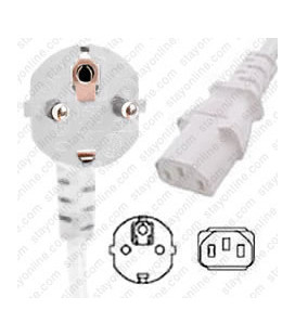 White Power Cord Schuko CEE 7/7 Down Male to C13 Female 1.5 Meters 10 Amp 250 Volt H05VV-F 3x1.0