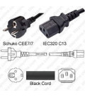 Schuko CEE 7/7 Male to C13 Female 3.0 Meters 10 Amp 250 Volt H05VV-F 3x1.0 Black Power Cord