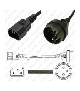 Cord C14 to France CEE 7/5 Female 0.5 Meters 10 Amp 250 Volt H05VV-F 3x1.0 Black Power Cord