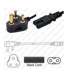 India IS 1293 Down Male to C7 Female 1.8 Meters 2.5 Amp 250 Volt H03VVH2-F 2x0.75 Black Power Cord