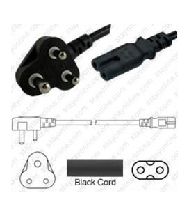 India IS 1293 (BS546) Down Male to C7 Female 1.8 Meters 2.5 Amp 250 Volt H03VVH2-F 2x0.75 Black Power Cord