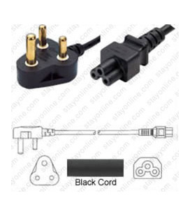 India IS 1293 Down Male to C5 Female 1.8 Meters 2.5 Amp 250 Volt H05VV-F 3x0.75 Black Power Cord