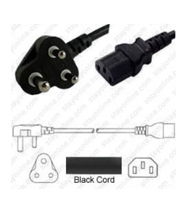 India IS 1293 (BS546) Down Male to C13 Female 1.8 Meters 6 Amp 250 Volt H05VV-F 3x0.75 Black Power Cord