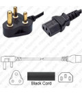 India IA16A3 Down Male to C13 Female 1.8 Meters 10 Amp 250 Volt H05VV-F 3x0.75 Black Power Cord