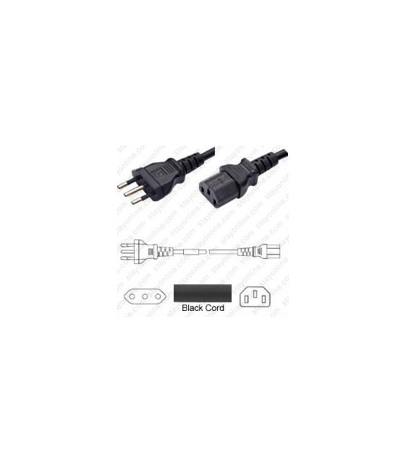 Italy CEI 23-16 Male to C13 Female 1.8 Meters 10 Amp 250 Volt H05VV-F 3x0.75 Black Power Cord