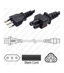Italy CEI 23-16 Male to C5 Female 1.8 Meters 2.5 Amp 250 Volt H05VV-F 3x0.75 Black Power Cord