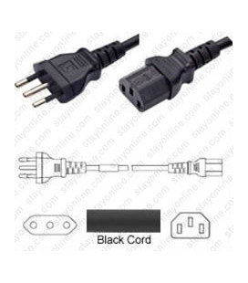 Italy CEI 23-16 Male to C13 Female 2.5 Meters 10 Amp 250 Volt H05VV-F 3x1.0 Black Power Cord