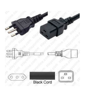 Italy CEI 23-50 Male to C19 Female 3 Meters 16 Amp 250 Volt H05VV-F 3x1.5 Black Power Cord
