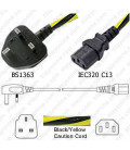 Power Cord Gulf States BS1363 Male Plug Angled Down to IEC60320 C13 Caution 2.0 Meter / 6.5 Feet 10 Amp 250 Volt H05VV-F3G1.0