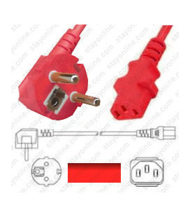 Power Cord Gulf States BS1363 Male Plug Angled Down to IEC60320 C13 Red 2.5 Meter / 8 Feet 10 Amp 250 Volt H05VV-F3G1.0
