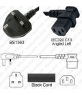 Power Cord Gulf States BS1363 Male Plug Angled Down to IEC60320 C13 Left 2.0 Meter / 6.5 Feet 10 Amp 250 Volt H05VV-F3G1.0