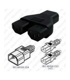C14 Plug to x2 C13 Connector Block Adapter - Black