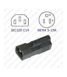 C14 Plug to North America NEMA 5-15 Connector Block Adapter - Black