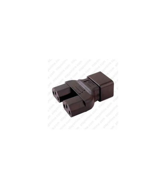 C20 Plug to x2 C13 Connector Block Adapter - Black