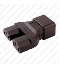 C20 Plug to x2 C13 Connector Block Adapter - Black
