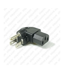 North America NEMA 5-15 Plug to C13 Left Connector Block Adapter - Black