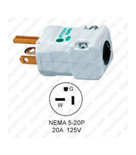 Hubbell HBL8364V NEMA 5-20 Hospital Grade Male Plug - Valise, White