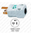 Hubbell HBL8364V NEMA 5-20 Hospital Grade Male Plug - Valise, White