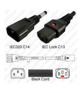 IEC-Lock C14 Male to C13 Female Locking 4.5 Meter 10 Amp 250 Volt 18 AWG / 3 Wire SJT Black Power Cord
