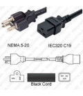NEMA 5-20 Male to C19 Female 4.5 Meters 20 Amp 125 Volt 12/3 SJT Black Power Cord
