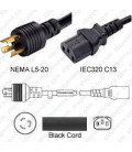 NEMA L5-20 Male to C13 Female 2.5 Meters 15 Amp 125 Volt 14/3 SJT Black Power Cord