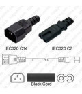 C14 Male to C7 Female 3.0 Meters 2.5 Amp 250 Volt H03VVH2-F 2x0.75 Black Power Cord