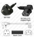 U.K. BS 1363 Down Male to C13 Right Female 2.0 Meters 10 Amp 250 Volt H05VV-F 3x1.0 Black Power Cord