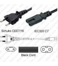 Euro CEE 7/16 Plug to IEC60320 C7 Connector 2.0 Meters / 6.5 Feet LSZH 2.5a/250v H03Z1Z1H2-F2.75 Low Smoke Zero Halogen