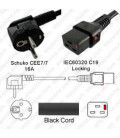Schuko CEE 7/7 Down Male to C19 Female 2.0 Meters 16 Amp 250 Volt H05VV-F 3x1.50 Black Power Cord