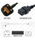 Power Cord Gulf States BS1363 Male Plug Angled Down to IEC60320 C19 Black 2.5 Meter / 8 Feet 13 Amp 250 Volt H05VV-F3G1.5