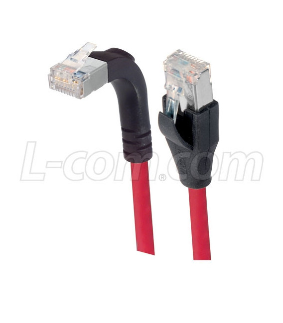Shielded Category 6 Right Angle Patch Cable, Straight/Right Angle Up, Red, 25.0 ft