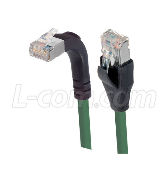 Shielded Category 6 Right Angle Patch Cable, Straight/Right Angle Up, Green, 1.0 ft