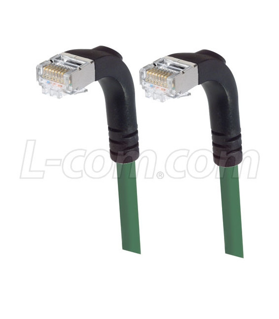 Shielded Category 6 Right Angle Patch Cable, Right Angle Down/Right Angle Down, Green, 1.0 ft