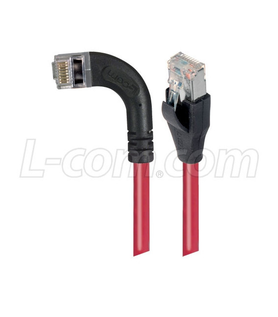 Shielded Category 6 Right Angle Patch Cable, Straight/Right Angle Left, Red, 20.0 ft