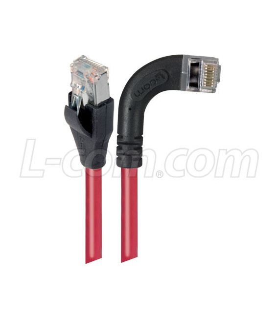 Shielded Category 6 Right Angle Patch Cable, Straight/Right Angle Right, Red, 30.0 ft