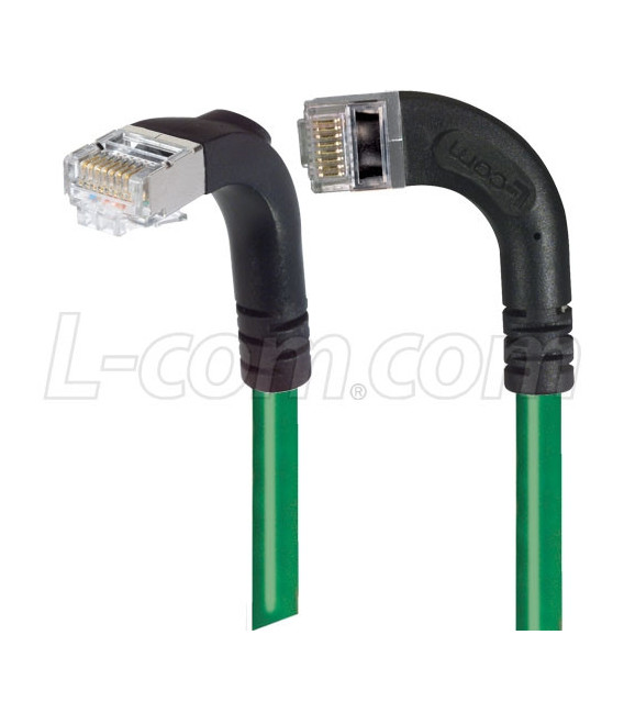 Shielded Category 6 Right Angle Patch Cable, Right Angle Left/Right Angle Down, Green, 20.0 ft
