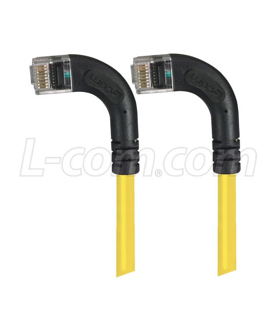 Category 6 Right Angle RJ45 Ethernet Patch Cords - RA (Left) to RA (Left) - Yellow, 7.0Ft
