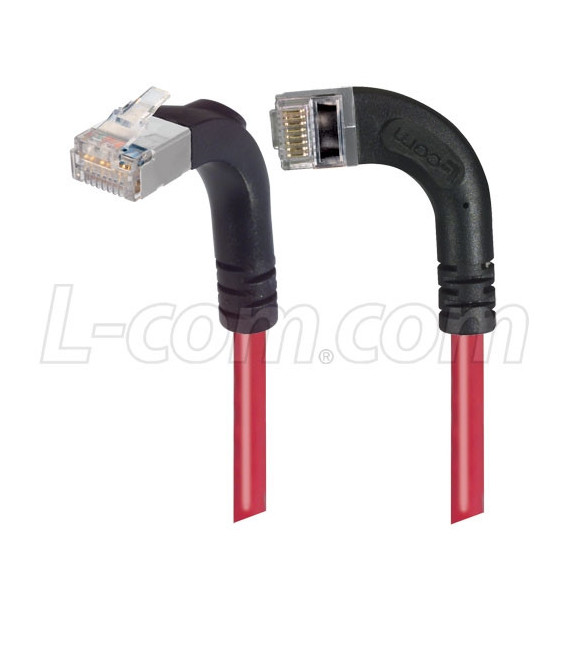 Shielded Category 6 Right Angle Patch Cable, Right Angle Left/Right Angle Up, Red, 1.0 ft