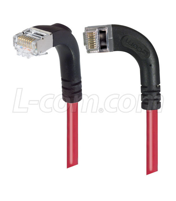 Category 6 Shielded LSZH Right Angle Patch Cable, Right Angle Left/Right Angle Down, Red, 1.0 ft