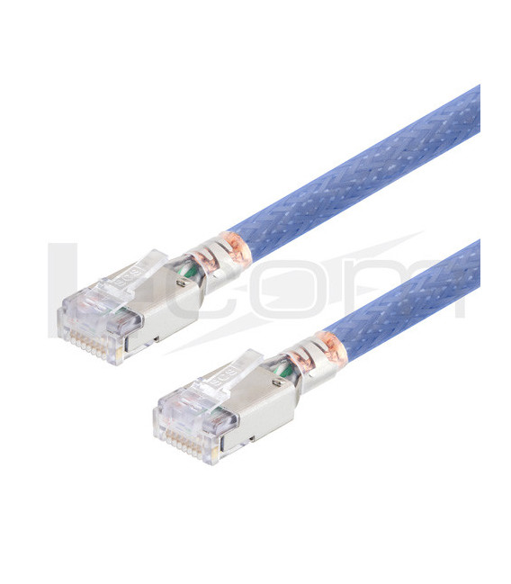 Category 6a Aerospace Ethernet Cable High-Temp Double Shielded FEP Blue RJ45, 2.0ft