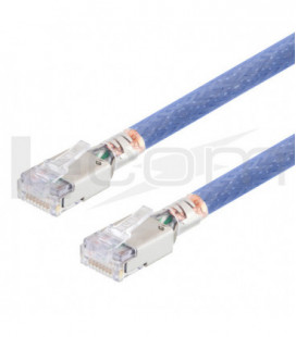 Category 6a Aerospace Ethernet Cable High-Temp Double Shielded FEP Blue RJ45, 2.0ft