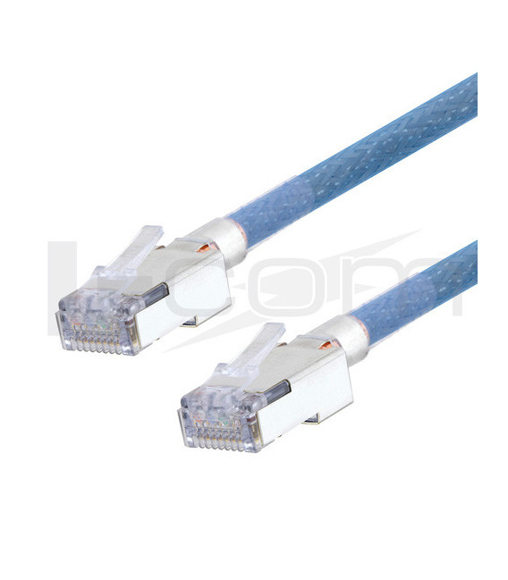 Category 5e Slim Aerospace Ethernet Cable High-Temp Double Shielded FEP Blue RJ45, 3.0ft