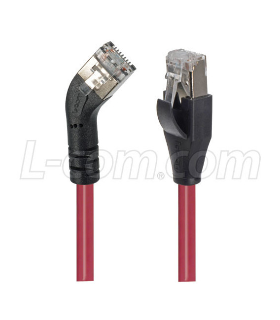 Category 6 Shielded 45° Patch Cable, Straight/Left 45° Angle, Red 10.0 ft