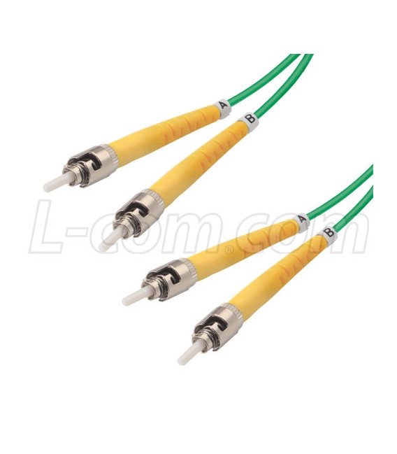 9/125, Single Mode Fiber Cable, Dual ST / Dual ST, Green 15.0m