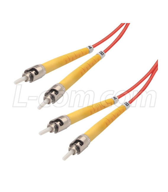9/125, Single Mode Fiber Cable, Dual ST / Dual ST, Red 5.0m